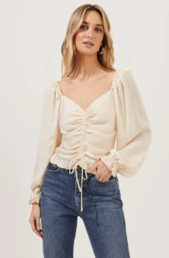 Love Song Ruched Frill Puff Sleeve Top 13 Love Song Ruched Frill Puff Sleeve Top -Larana Style Shop ACT16830B IVORY 2 scaled