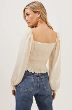 Love Song Ruched Frill Puff Sleeve Top 17 Love Song Ruched Frill Puff Sleeve Top -Larana Style Shop ACT16830B IVORY 6 scaled