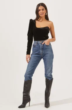 Elegance Velvet Single Sleeve Bodysuit 15 Elegance Velvet Single Sleeve Bodysuit -Larana Style Shop ACT16845 BLACK 1 scaled