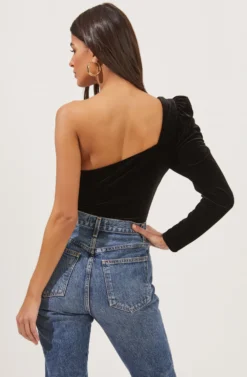Elegance Velvet Single Sleeve Bodysuit 17 Elegance Velvet Single Sleeve Bodysuit -Larana Style Shop ACT16845 BLACK 4 scaled