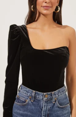 Elegance Velvet Single Sleeve Bodysuit 14 Elegance Velvet Single Sleeve Bodysuit -Larana Style Shop ACT16845 BLACK 5 scaled