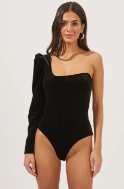 Elegance Velvet Single Sleeve Bodysuit 16 Elegance Velvet Single Sleeve Bodysuit -Larana Style Shop ACT16845 BLACK 6 scaled