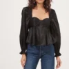 Irene Sweetheart Puff Sleeve Peplum Top