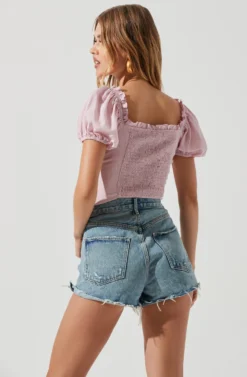 Empress Ruched Hook And Eye Puff Sleeve Top -Larana Style Shop ACT17014SL PINK 1565 scaled