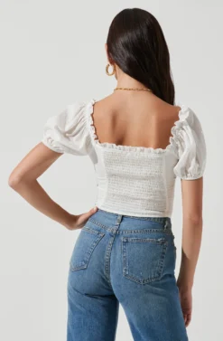 Empress Ruched Hook And Eye Puff Sleeve Top -Larana Style Shop ACT17014SL WHITE 1692 scaled