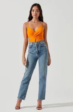 Beach Day Side Cutout Bodysuit -Larana Style Shop ACT17172 NEONORANGE 0946 scaled