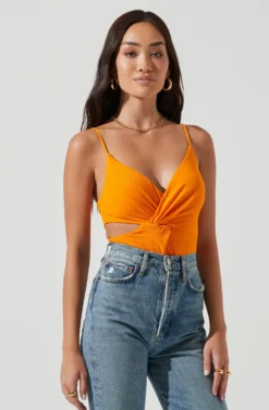 Beach Day Side Cutout Bodysuit -Larana Style Shop ACT17172 NEONORANGE 0956 scaled