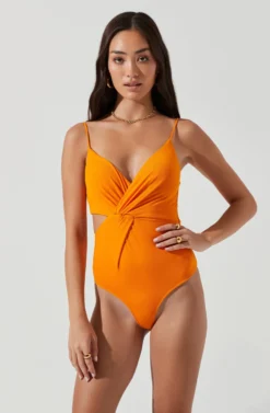 Beach Day Side Cutout Bodysuit -Larana Style Shop ACT17172 NEONORANGE 1387 scaled