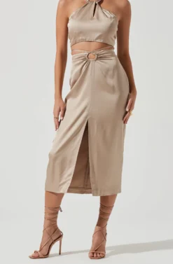 Robin Tie Waist Cutout Midi Skirt -Larana Style Shop ACT17181 KHAKI 1937 scaled