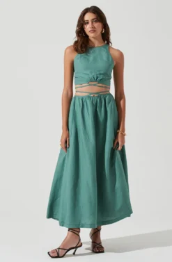 Divine Tie Waist Maxi Skirt -Larana Style Shop ACT17191 DARKSAGE 1178 scaled