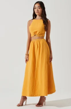 Divine Tie Waist Maxi Skirt -Larana Style Shop ACT17191 MARIGOLD 0259 scaled
