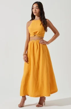 Divine Tie Waist Maxi Skirt -Larana Style Shop ACT17191 MARIGOLD 0263 scaled