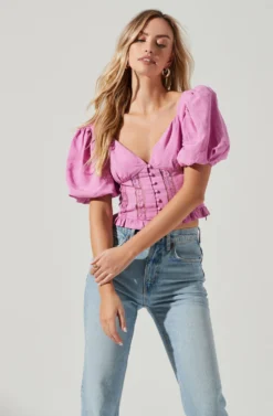 Forever Yours Lace Trimmed Puff Sleeve Top -Larana Style Shop ACT17215 PINKORCHID 1709 scaled