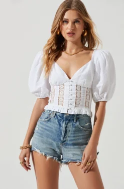 Forever Yours Lace Trimmed Puff Sleeve Top -Larana Style Shop ACT17215 WHITE 1331 scaled