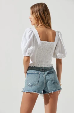 Forever Yours Lace Trimmed Puff Sleeve Top -Larana Style Shop ACT17215 WHITE 1344 scaled