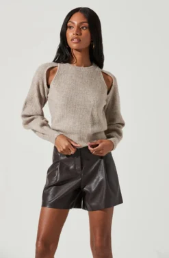 Adira Shoulder Cutout Sweater -Larana Style Shop ACT17301 TAUPE 1230 scaled