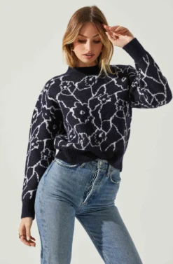Saira Abstract Floral Sweater 8 Saira Abstract Floral Sweater -Larana Style Shop ACT17330L NAVYCREAM 3 scaled