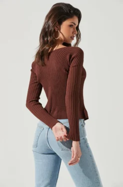 Angelique Ribbed Knit Chain Detail Cardigan -Larana Style Shop ACT17337 BROWN 0116 scaled