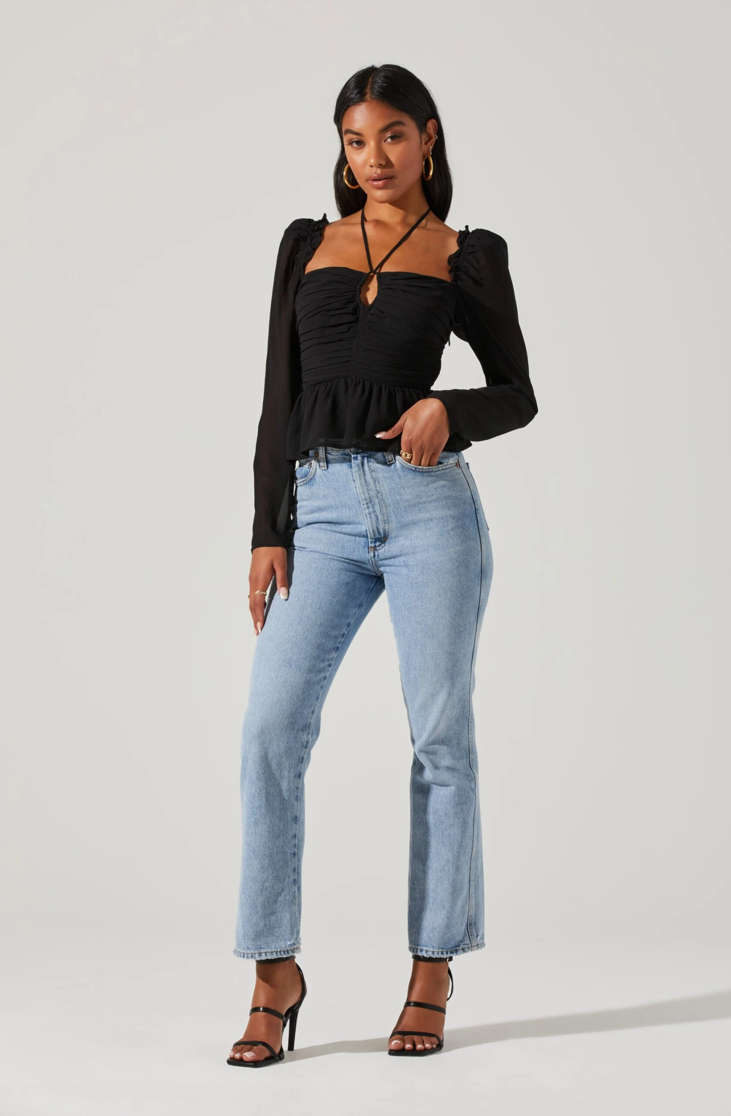 Toni Ruched Halter Long Sleeve Peplum Top 18 Toni Ruched Halter Long Sleeve Peplum Top - Image 18