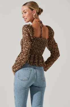 Toni Ruched Halter Long Sleeve Peplum Top 24 Toni Ruched Halter Long Sleeve Peplum Top -Larana Style Shop ACT17339 BROWNYELLOWDITSY 4 scaled