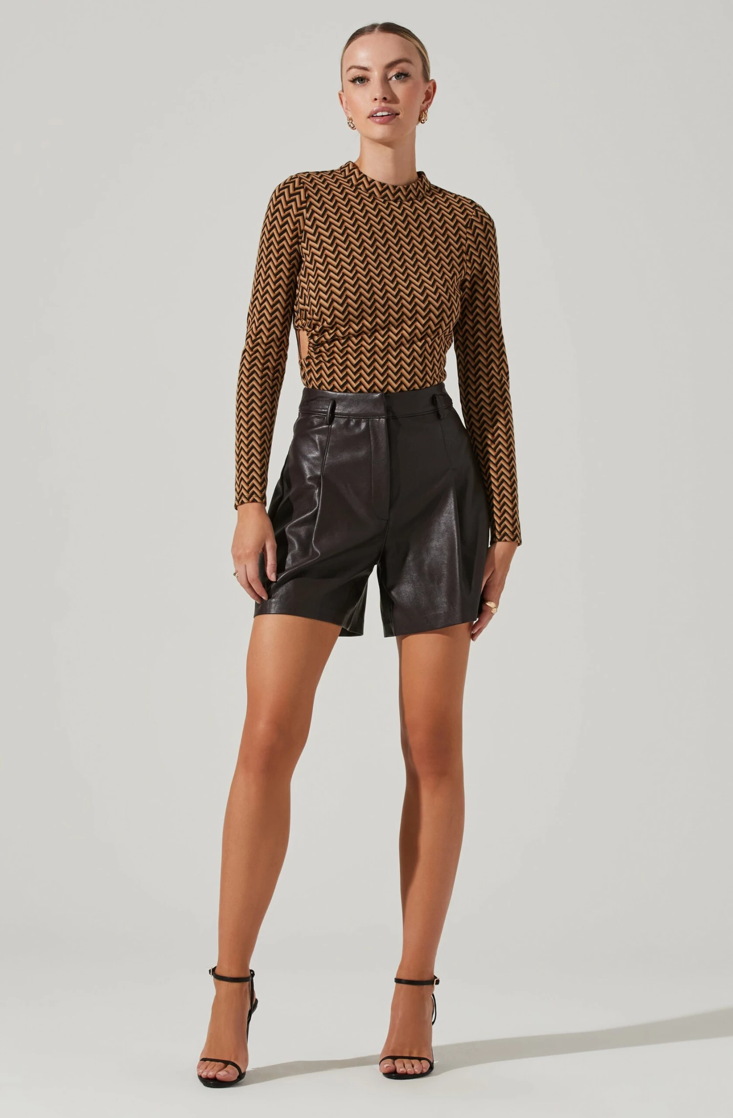 Capree Chevron Open Back Long Sleeve Bodysuit 1 Capree Chevron Open Back Long Sleeve Bodysuit