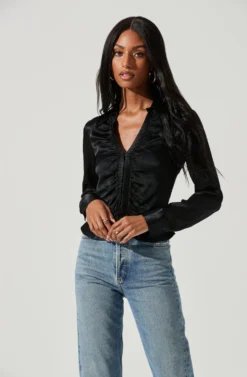 Shannon Satin Ruched Long Sleeve Top 21 Shannon Satin Ruched Long Sleeve Top -Larana Style Shop ACT17370 BLACK 0403 scaled