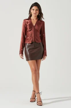 Shannon Satin Ruched Long Sleeve Top 15 Shannon Satin Ruched Long Sleeve Top -Larana Style Shop ACT17370 BROWN 1253 scaled