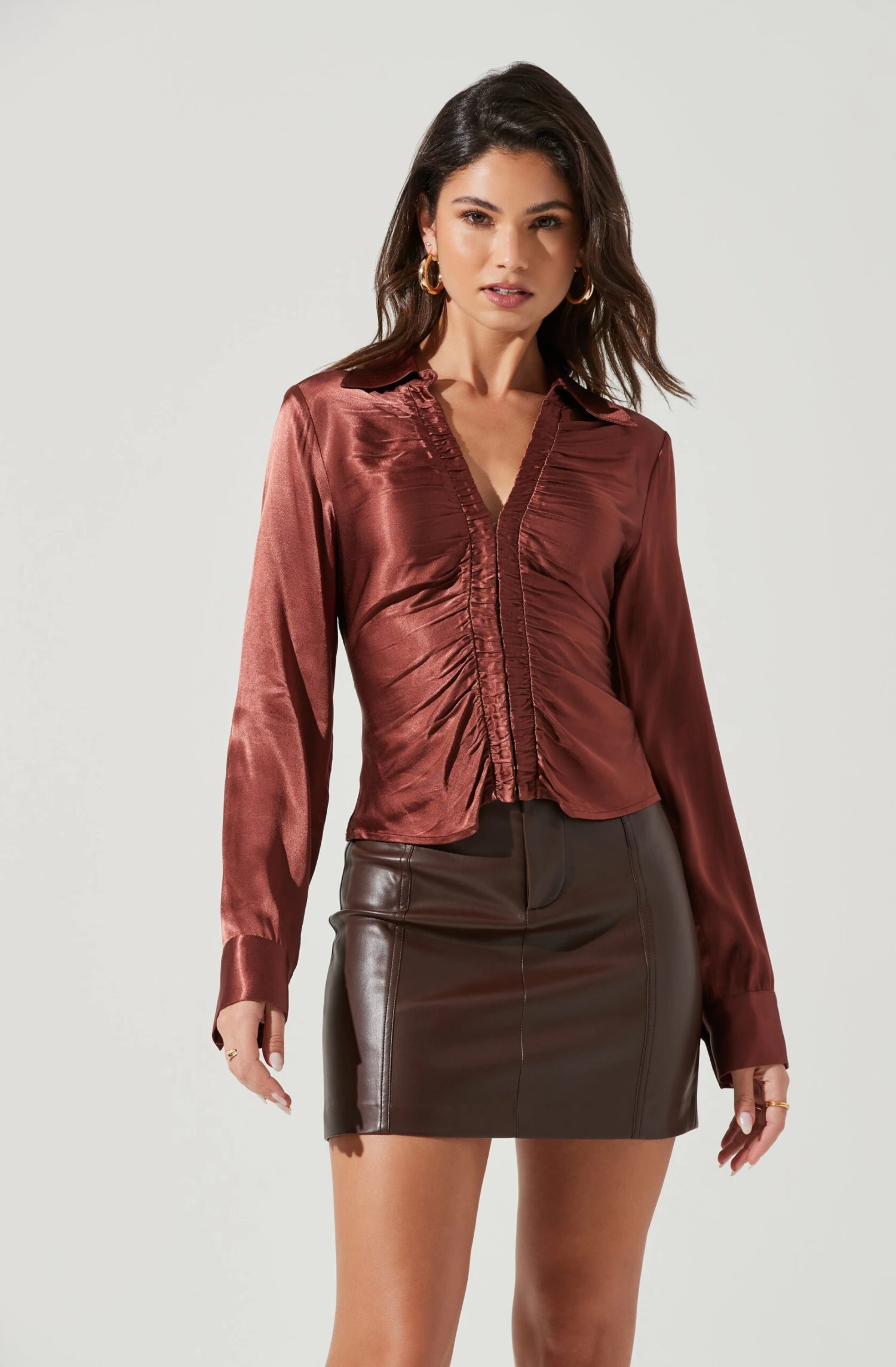 Shannon Satin Ruched Long Sleeve Top 3 Shannon Satin Ruched Long Sleeve Top - Image 3