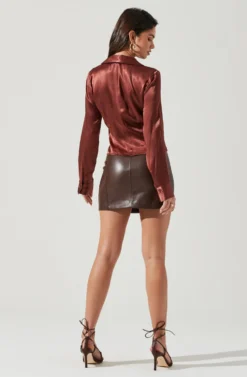 Shannon Satin Ruched Long Sleeve Top 16 Shannon Satin Ruched Long Sleeve Top -Larana Style Shop ACT17370 BROWN 1267 scaled