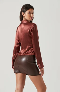 Shannon Satin Ruched Long Sleeve Top 17 Shannon Satin Ruched Long Sleeve Top -Larana Style Shop ACT17370 BROWN 1270 scaled
