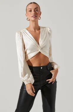Nix Twist Front Long Sleeve Top -Larana Style Shop ACT17381 IVORY 3 scaled