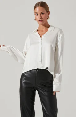 Bradford Satin Open Back Long Sleeve Top -Larana Style Shop ACT17598 WHITE 2 scaled