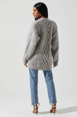 Charli Cable Knit Oversized Cardigan Sweater -Larana Style Shop ACT17626 GRAY 5 scaled