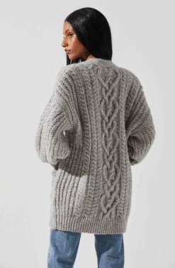 Charli Cable Knit Oversized Cardigan Sweater -Larana Style Shop ACT17626 GRAY 6 scaled