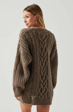 Charli Cable Knit Oversized Cardigan Sweater -Larana Style Shop ACT17626 MOCHA 5 scaled