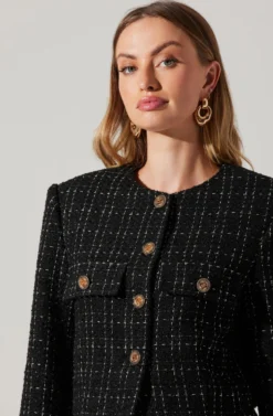 Covina Tweed Cropped Jacket -Larana Style Shop ACT17710T BLACKPLAID 1575 482 scaled