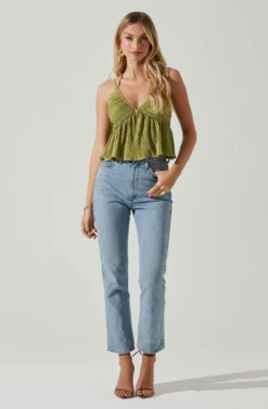 Raine Pleated Tie Halter Top -Larana Style Shop ACT17724 AVOCADO 1 scaled