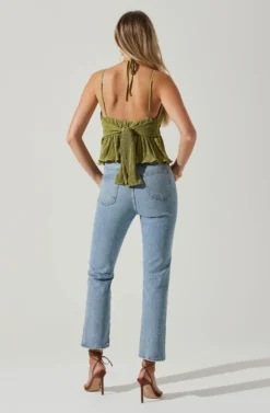 Raine Pleated Tie Halter Top -Larana Style Shop ACT17724 AVOCADO 4 scaled
