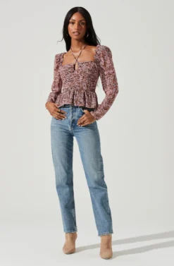 Toni Ruched Halter Long Sleeve Peplum Top 32 Toni Ruched Halter Long Sleeve Peplum Top -Larana Style Shop ACT17739 BLACKPINKFLORAL 1952 scaled