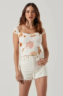 Aneesa Sweetheart Neck Shirred Top -Larana Style Shop ACT17804 BROWNPINKCREAM 3 scaled