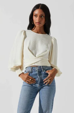 Wrenley Twist Front Puff Sleeve Top -Larana Style Shop ACT17827 CREAM 4 scaled