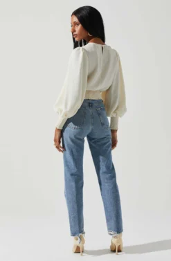 Wrenley Twist Front Puff Sleeve Top -Larana Style Shop ACT17827 CREAM 5 scaled