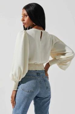 Wrenley Twist Front Puff Sleeve Top -Larana Style Shop ACT17827 CREAM 6 scaled