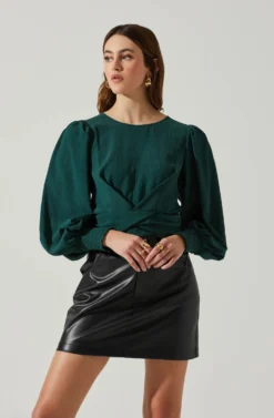 Wrenley Twist Front Puff Sleeve Top -Larana Style Shop ACT17827 HUNTERGREEN 3 scaled