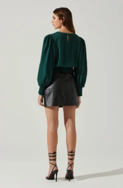 Wrenley Twist Front Puff Sleeve Top -Larana Style Shop ACT17827 HUNTERGREEN 6 scaled