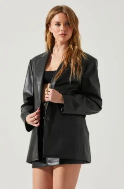 Ezra Faux Leather Oversized Blazer -Larana Style Shop ACT17828 BLACK 2 scaled
