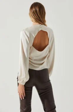 Veronica Satin Cutout Top 17 Veronica Satin Cutout Top -Larana Style Shop ACT17833S CHAMPAGNE 5 scaled