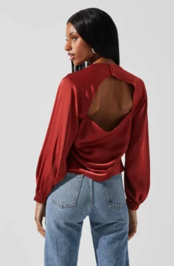 Veronica Satin Cutout Top 18 Veronica Satin Cutout Top -Larana Style Shop ACT17833S RUST 5 scaled