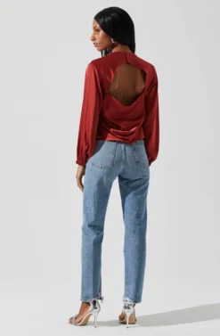 Veronica Satin Cutout Top 22 Veronica Satin Cutout Top -Larana Style Shop ACT17833S RUST 6 scaled