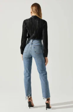 Laurel Satin Pleated Long Sleeve Top -Larana Style Shop ACT17840P BLACK 6 scaled